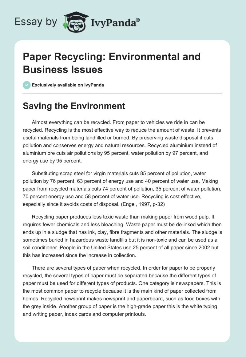Paper Recycling: Environmental and Business Issues. Page 1