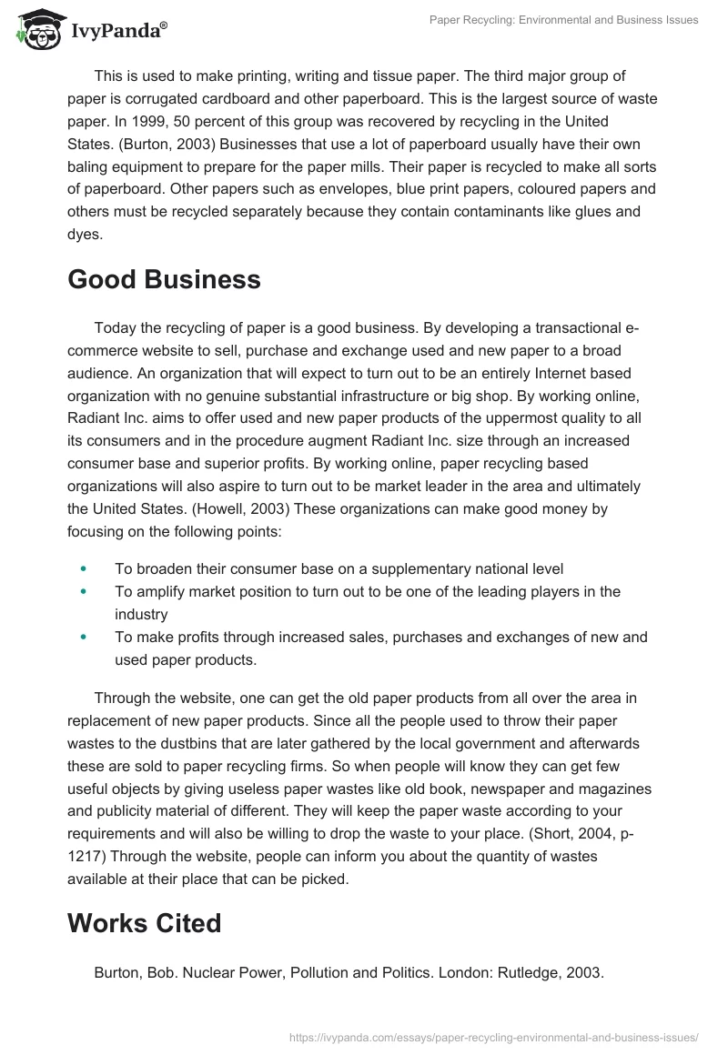 Paper Recycling: Environmental and Business Issues. Page 2