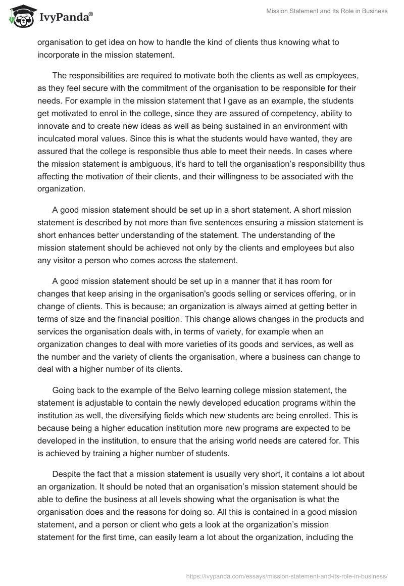 Mission Statement and Its Role in Business. Page 3