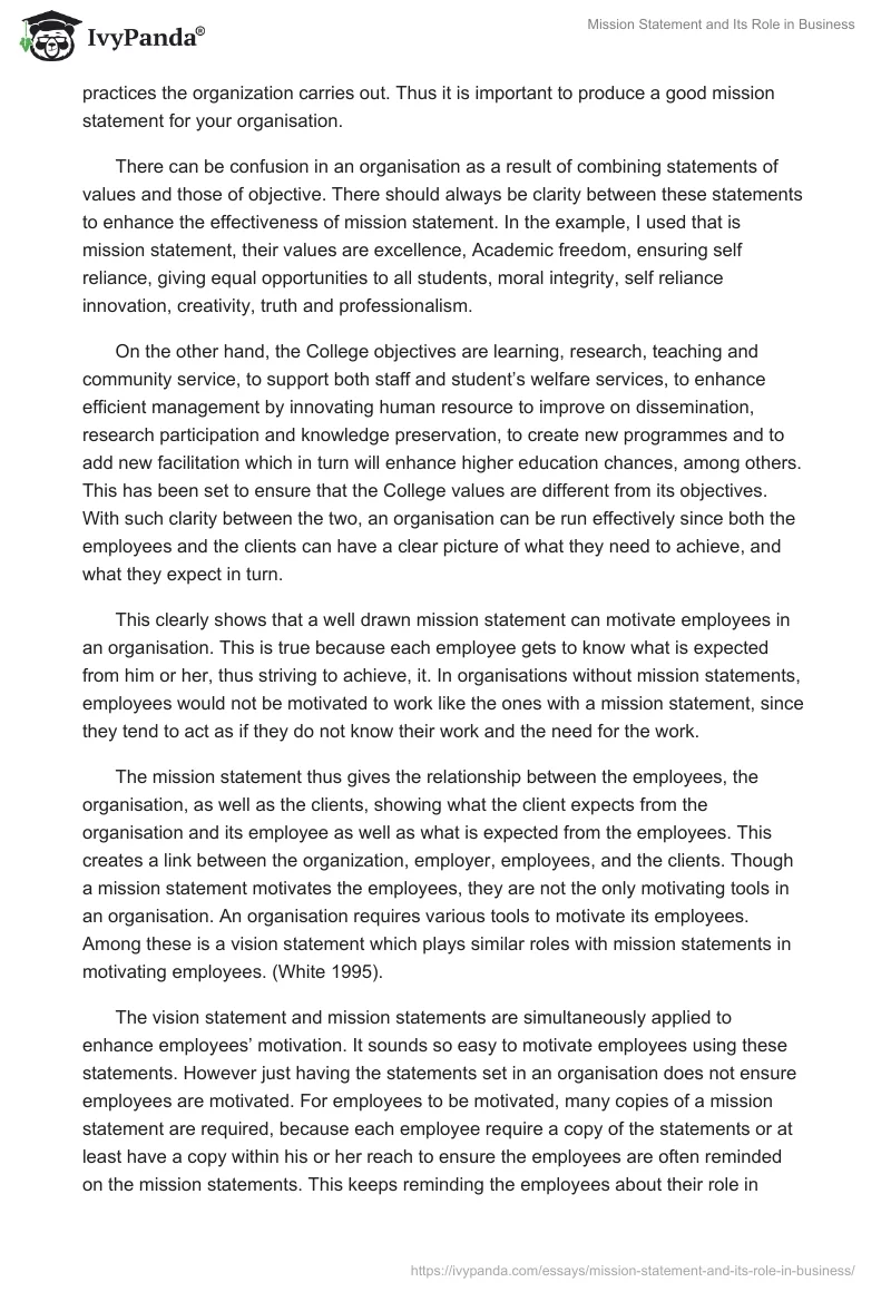 Mission Statement and Its Role in Business. Page 4