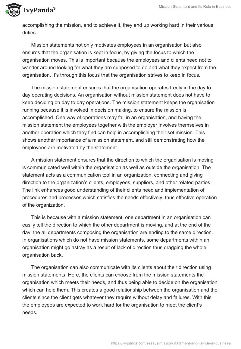 Mission Statement and Its Role in Business. Page 5