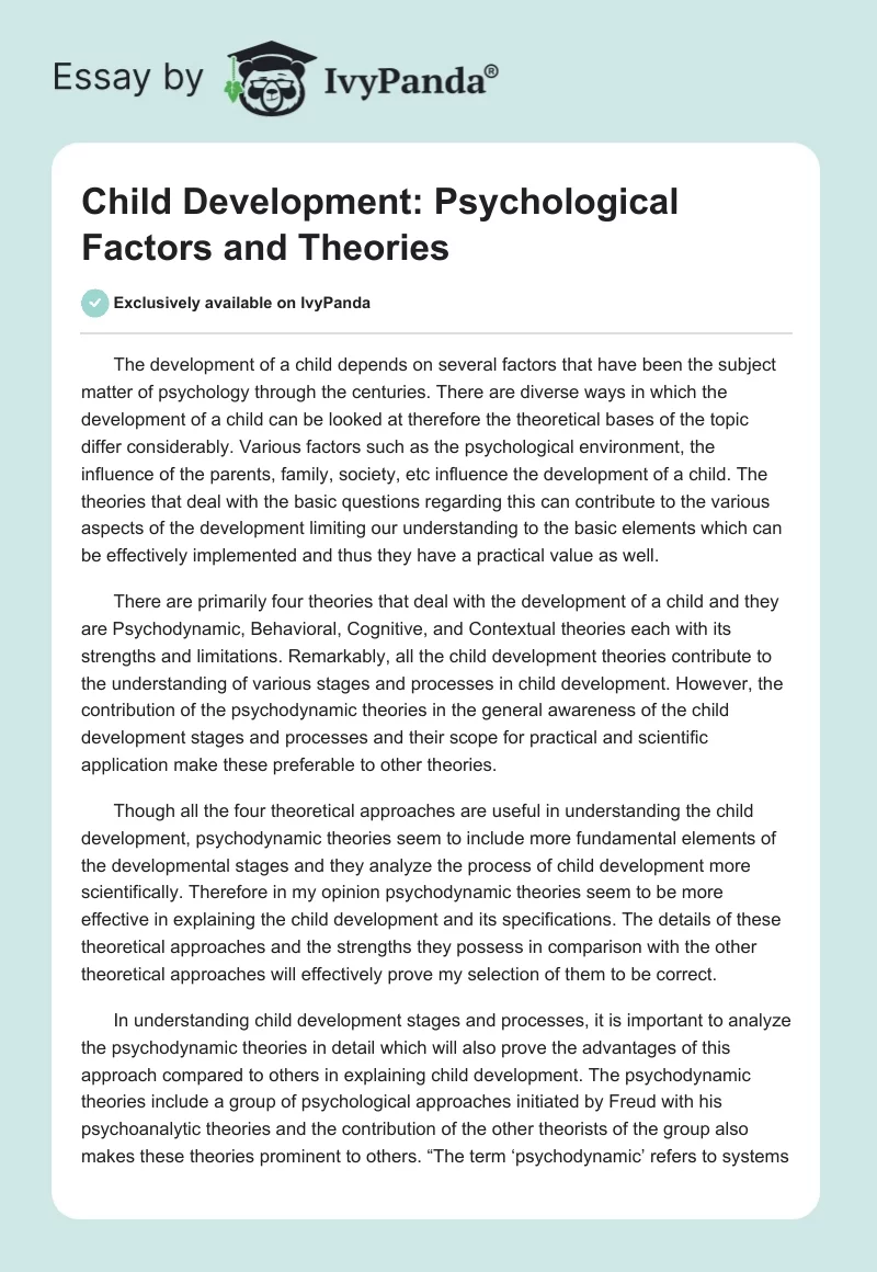 Child Development: Psychological Factors and Theories. Page 1