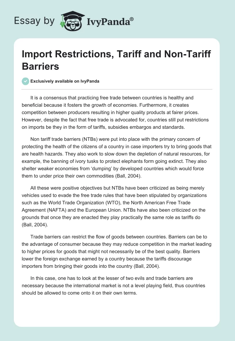 Import Restrictions, Tariff and Non-Tariff Barriers. Page 1