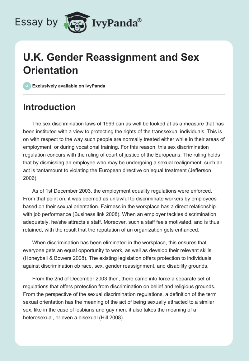 U.K. Gender Reassignment and Sex Orientation. Page 1