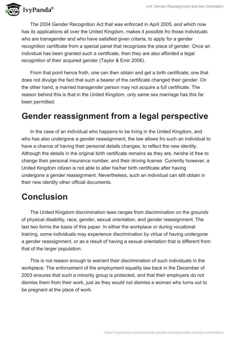 U.K. Gender Reassignment and Sex Orientation. Page 5