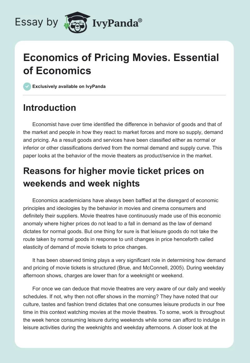 Economics of Pricing Movies. Essential of Economics. Page 1
