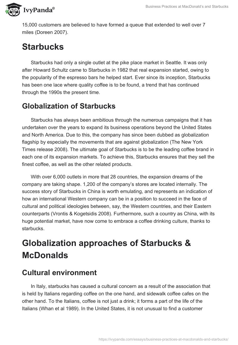 Business Practices at MacDonald’s and Starbucks. Page 2