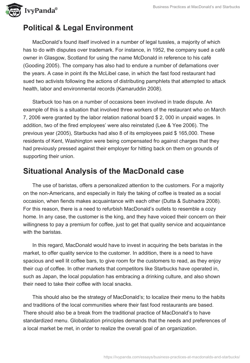 Business Practices at MacDonald’s and Starbucks. Page 4