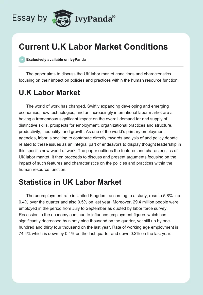 Current U.K Labor Market Conditions. Page 1