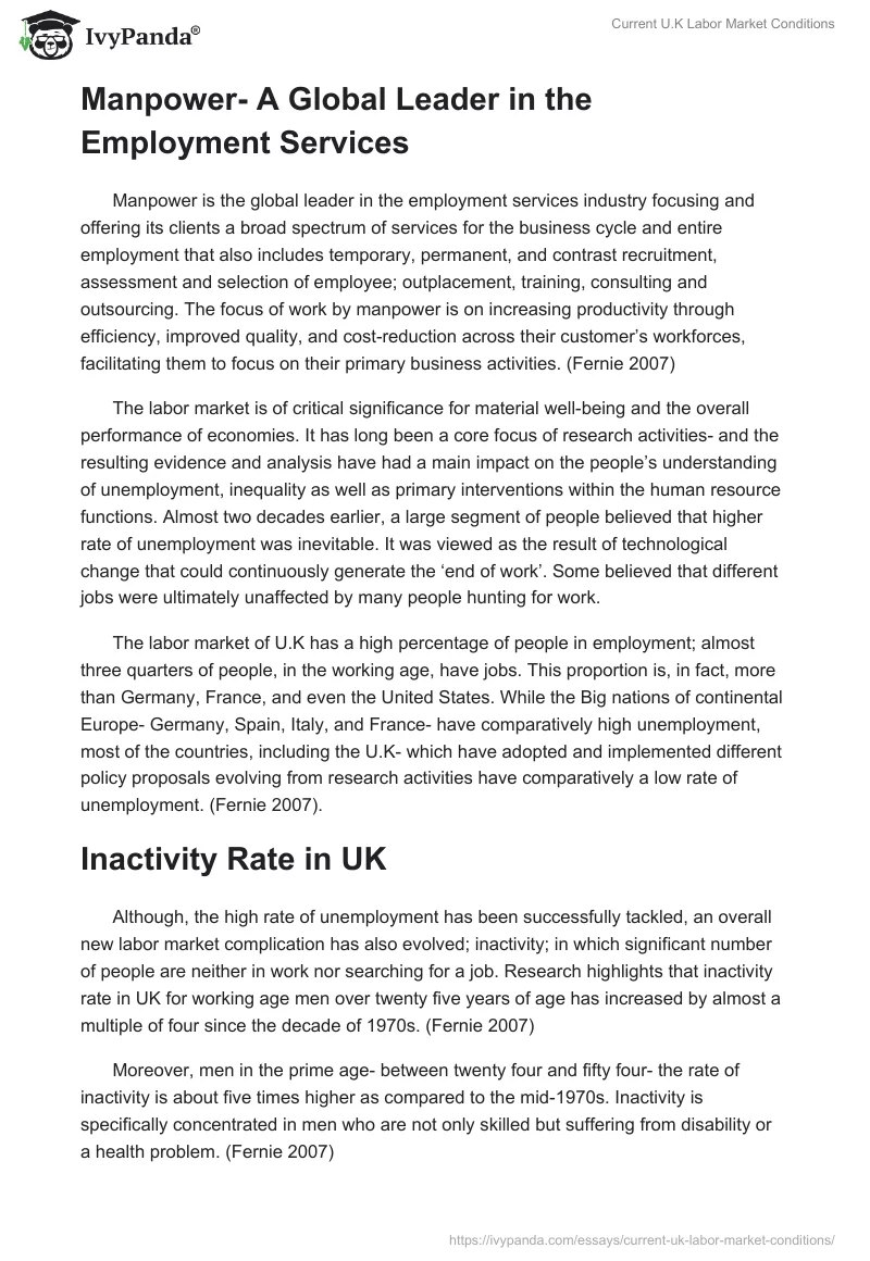 Current U.K Labor Market Conditions. Page 2