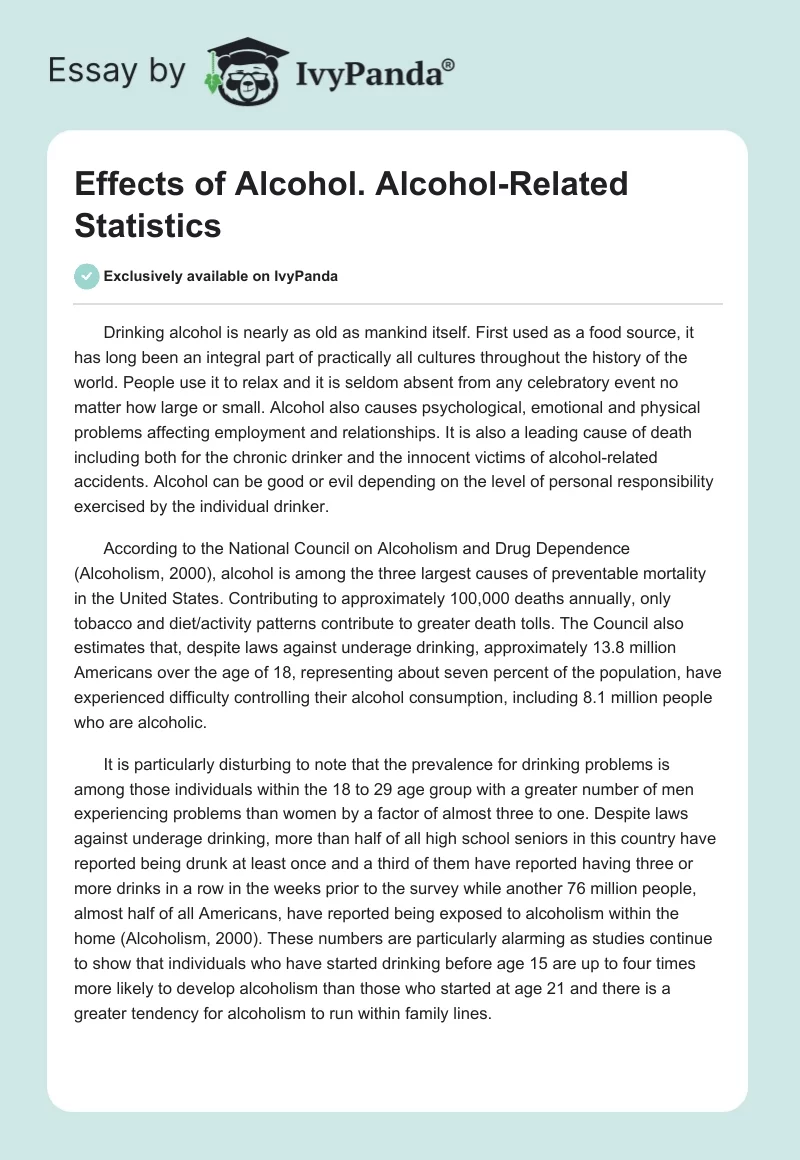 Effects of Alcohol. Alcohol-Related Statistics. Page 1