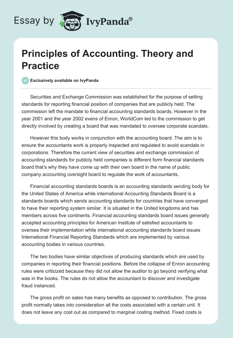 Principles of Accounting. Theory and Practice. Page 1