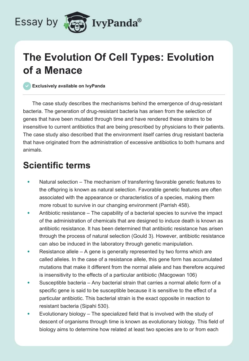 The Evolution Of Cell Types: Evolution of a Menace. Page 1