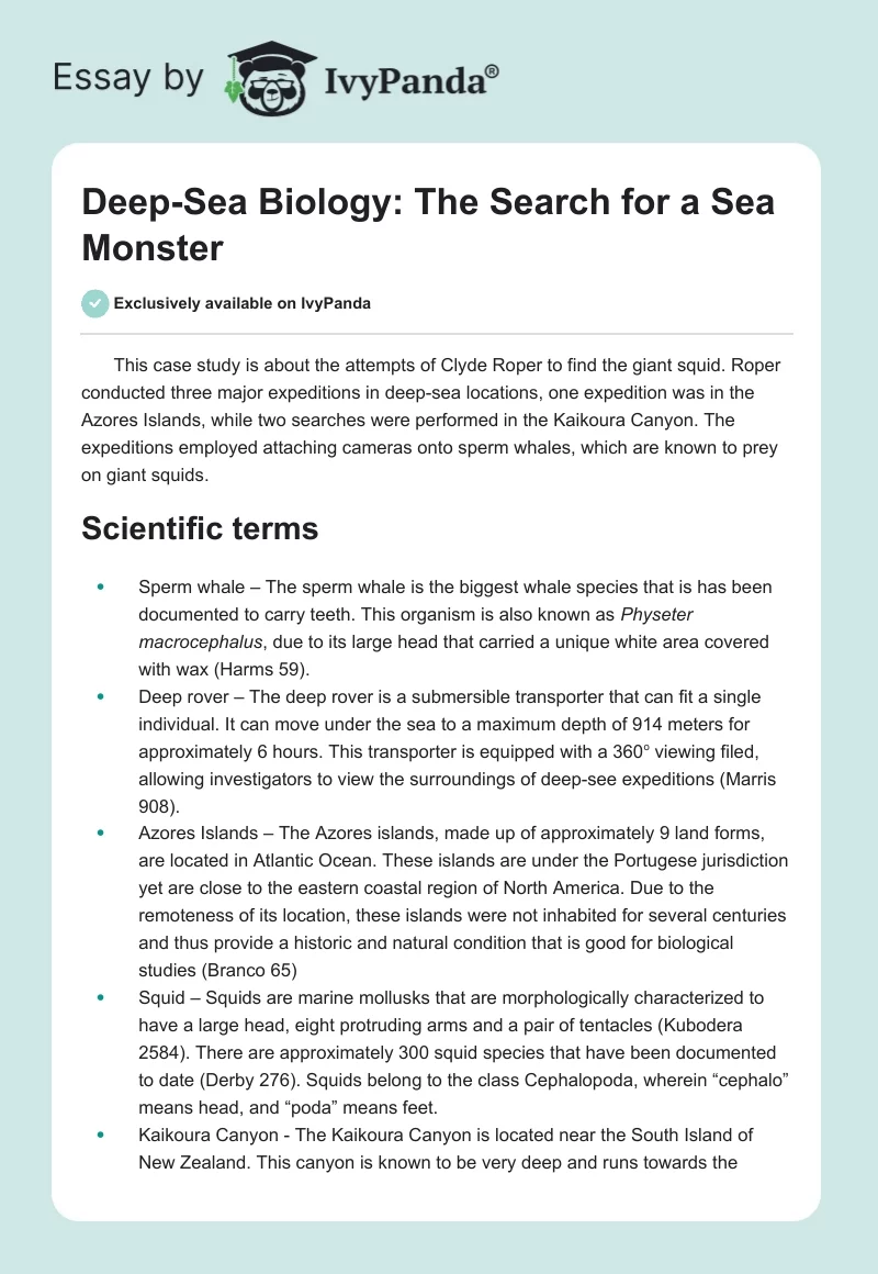 Deep-Sea Biology: The Search for a Sea Monster. Page 1