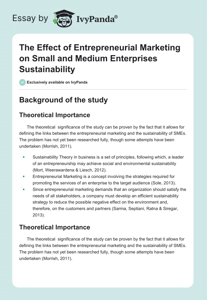 The Effect of Entrepreneurial Marketing on Small and Medium Enterprises Sustainability. Page 1