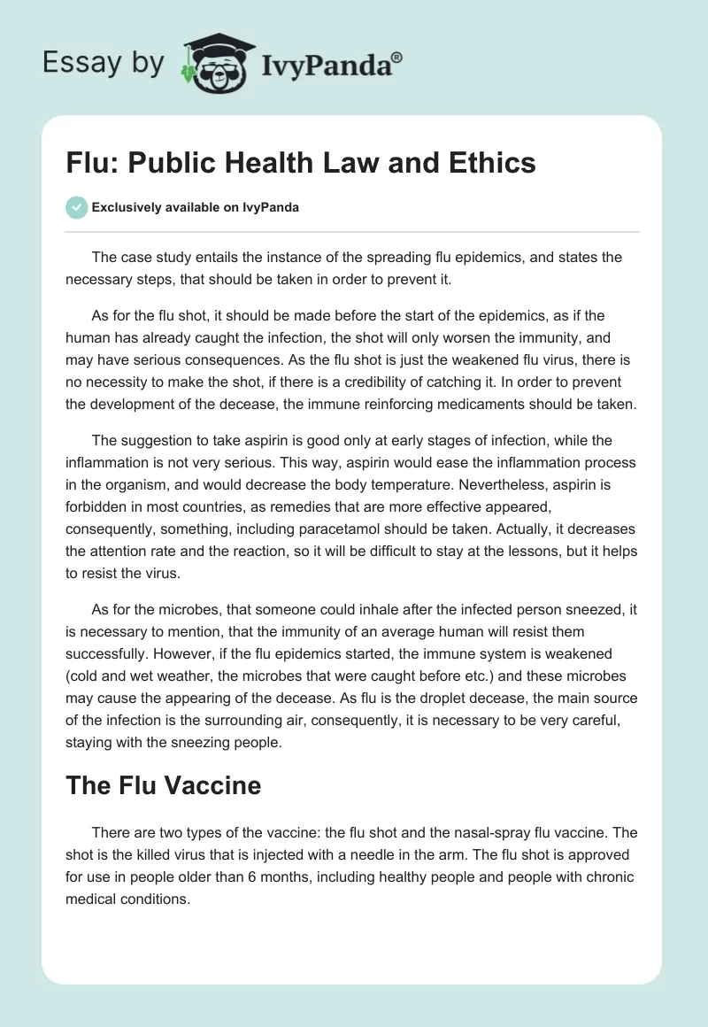 Flu: Public Health Law and Ethics. Page 1