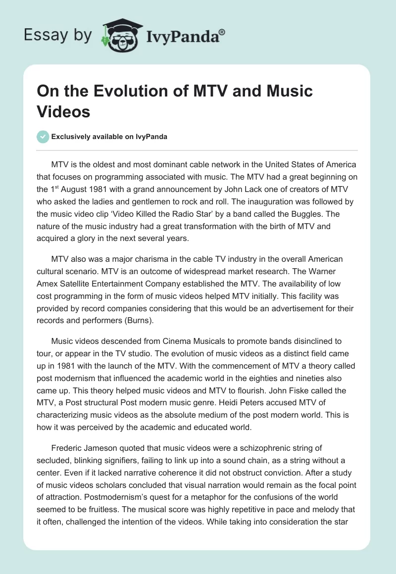 On the Evolution of MTV and Music Videos. Page 1