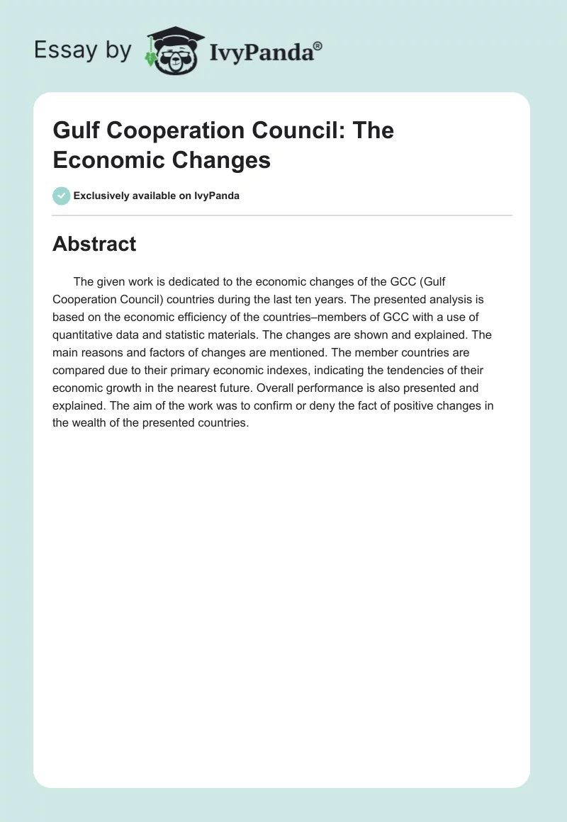 Gulf Cooperation Council: The Economic Changes. Page 1