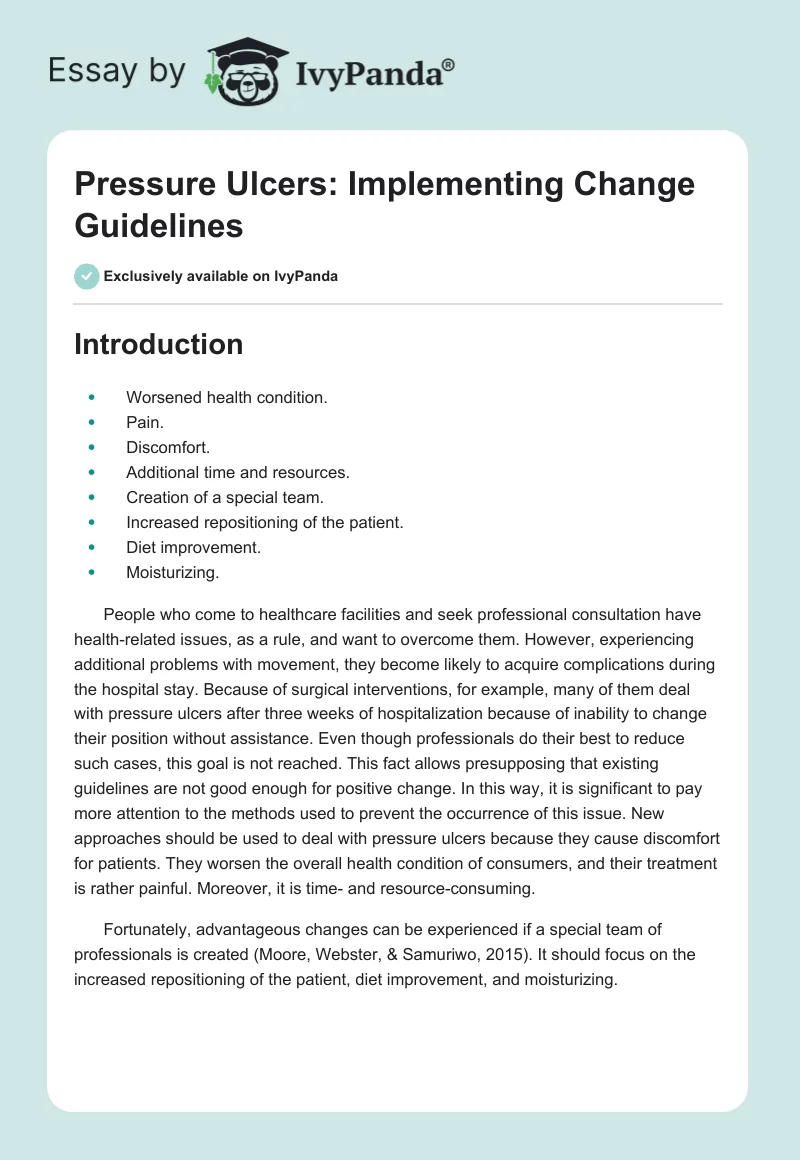 Pressure Ulcers: Implementing Change Guidelines. Page 1