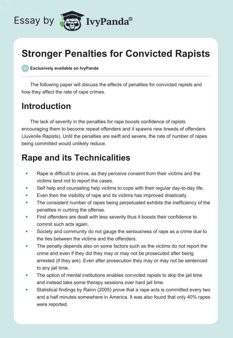 Stronger Penalties for Convicted Rapists. Page 1