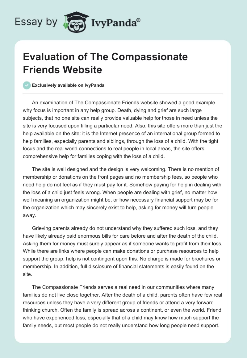 Evaluation of the Compassionate Friends Website. Page 1