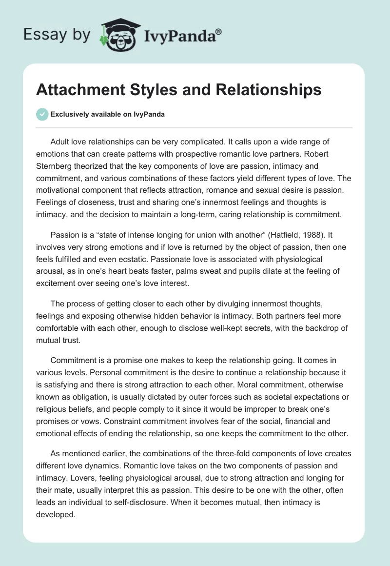Attachment Styles and Relationships. Page 1