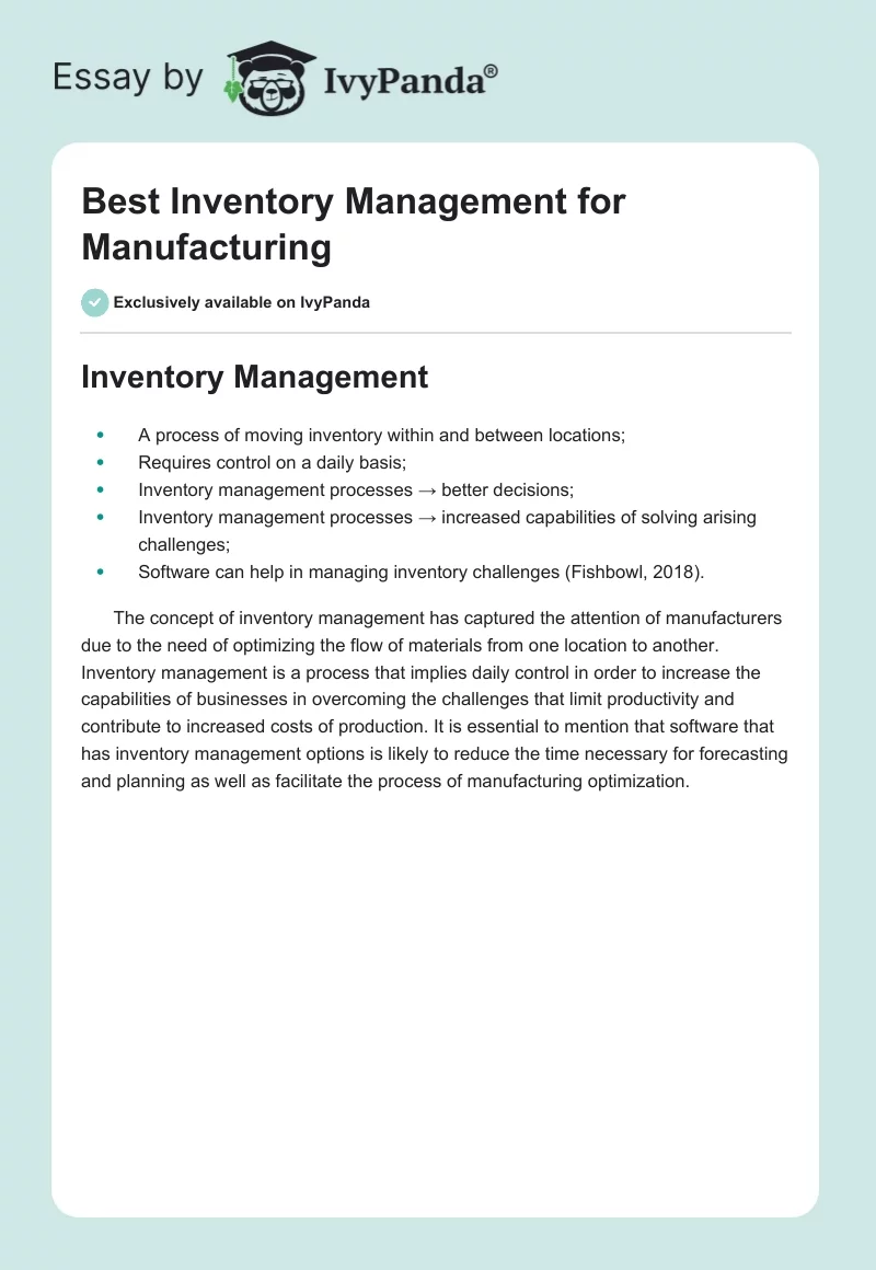 Best Inventory Management for Manufacturing. Page 1