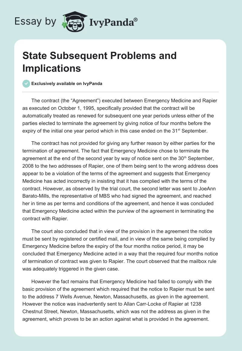 State Subsequent Problems and Implications. Page 1