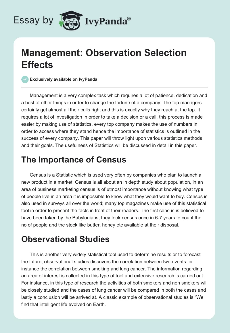 Management: Observation Selection Effects. Page 1