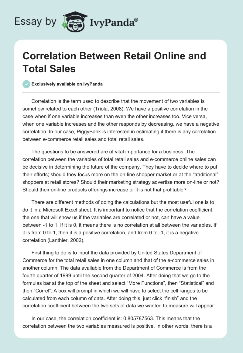 Correlation Between Retail Online and Total Sales. Page 1