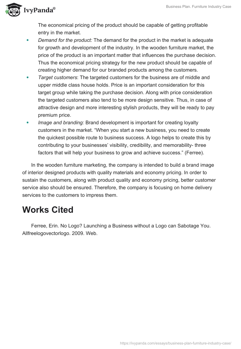Business Plan. Furniture Industry Case. Page 2