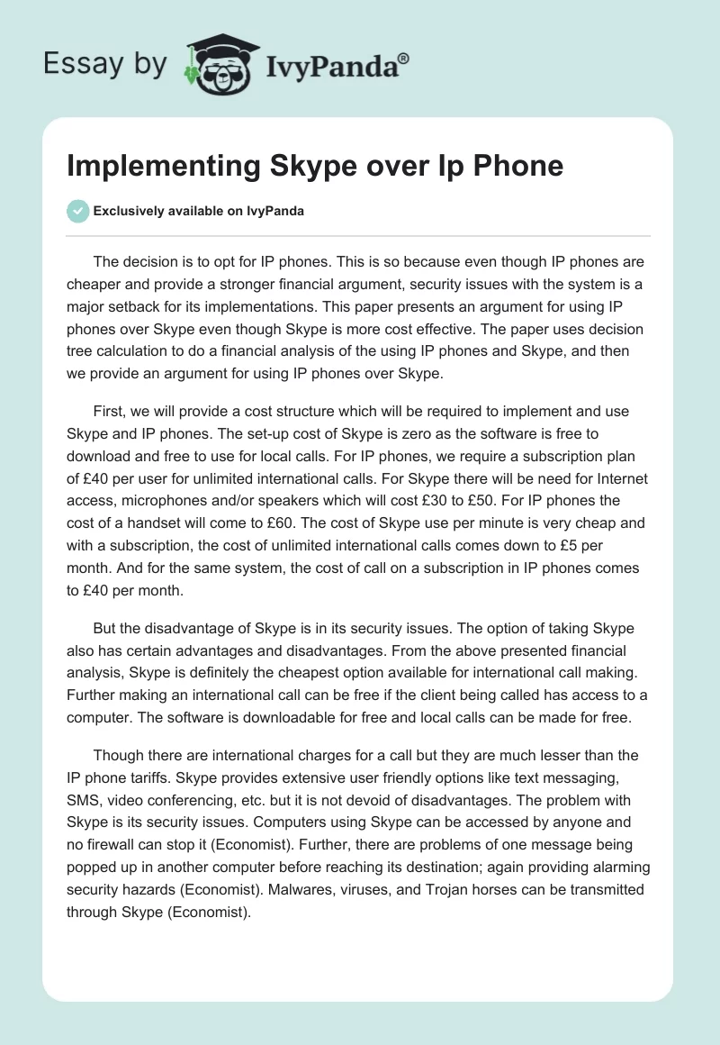 Implementing Skype over Ip Phone. Page 1