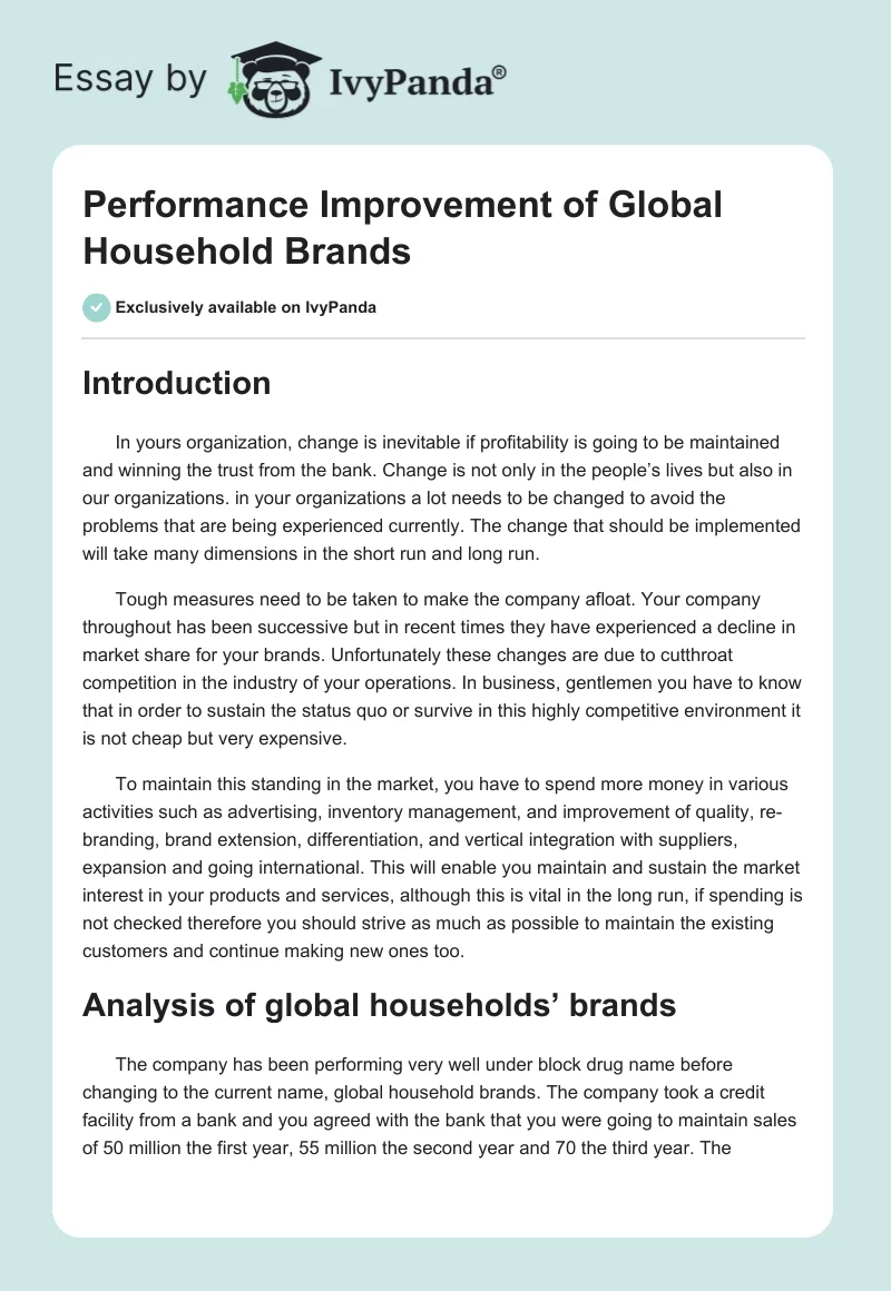 Performance Improvement of Global Household Brands. Page 1