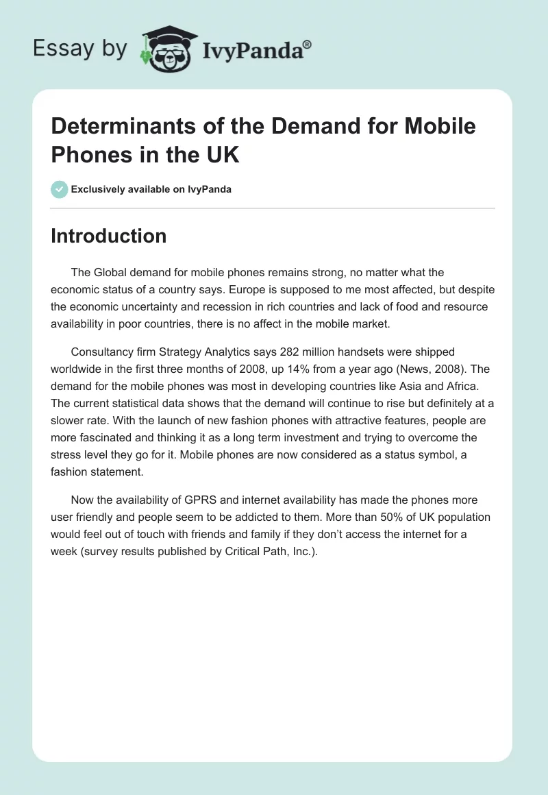 Determinants of the Demand for Mobile Phones in the UK. Page 1
