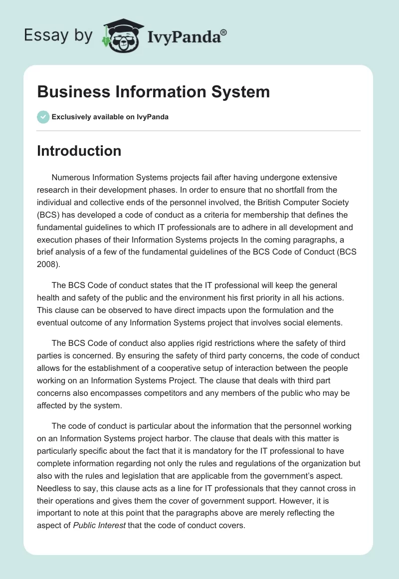 Business Information System. Page 1