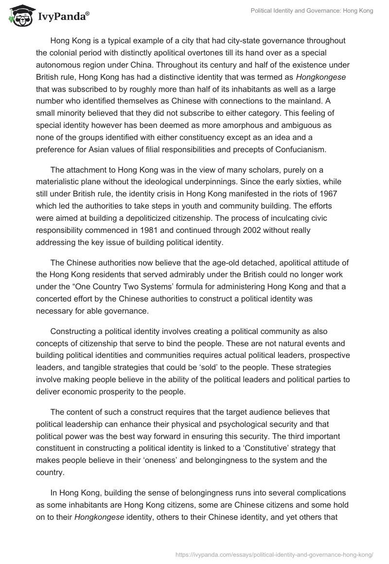 Political Identity and Governance: Hong Kong. Page 2