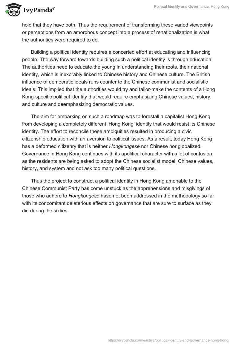 Political Identity and Governance: Hong Kong. Page 3