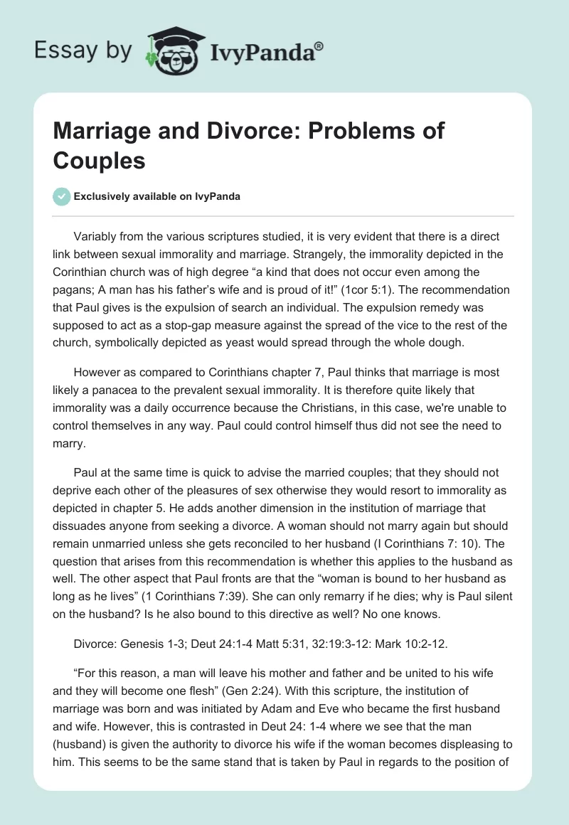 Marriage and Divorce: Problems of Couples. Page 1
