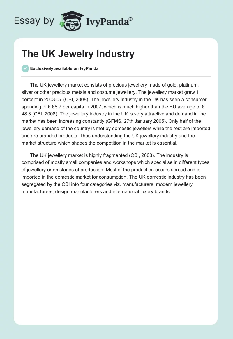 The UK Jewelry Industry. Page 1