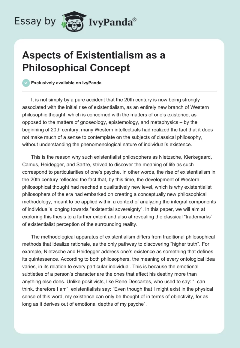 Aspects of Existentialism as a Philosophical Concept. Page 1