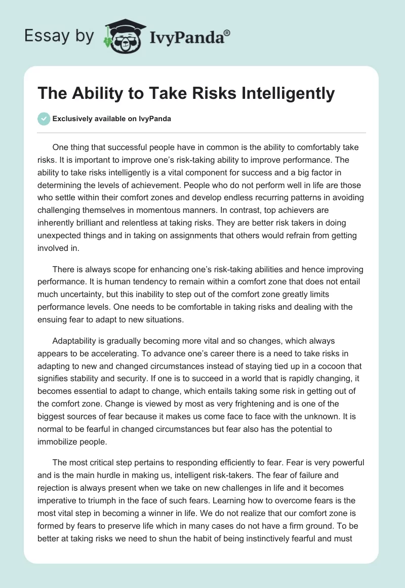 The Ability to Take Risks Intelligently. Page 1