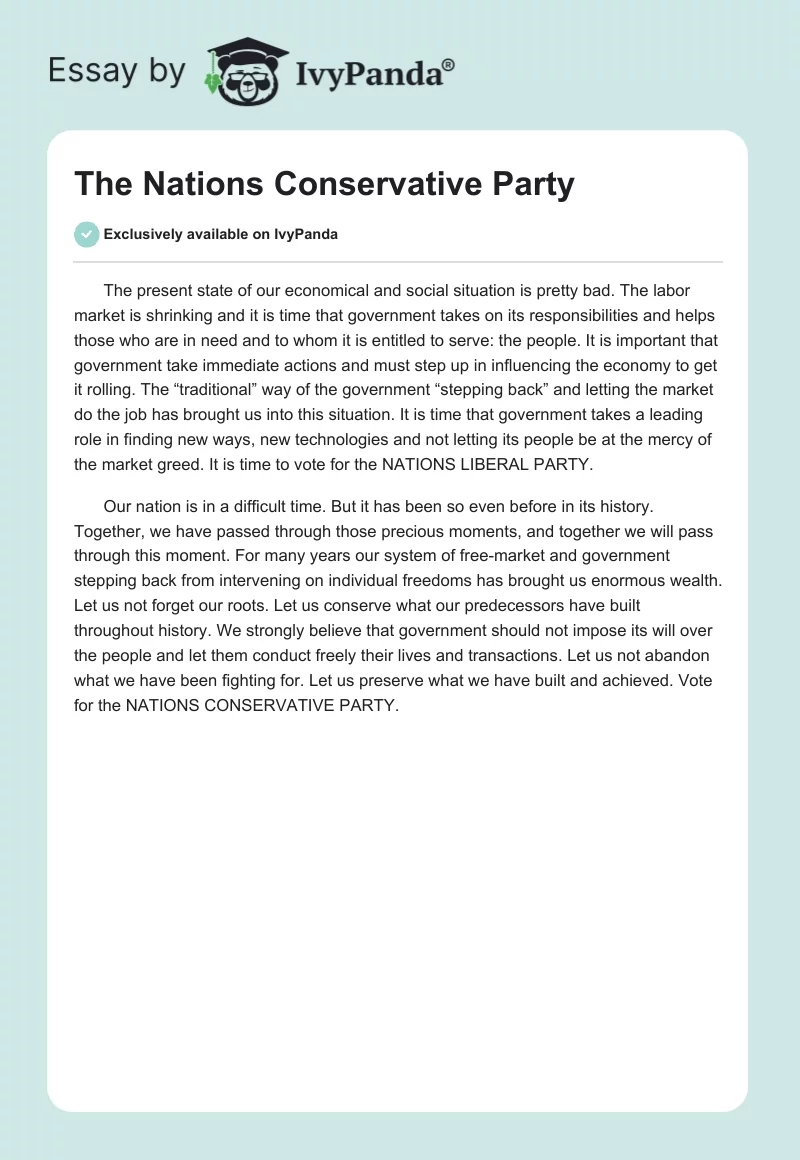 The Nations Conservative Party. Page 1