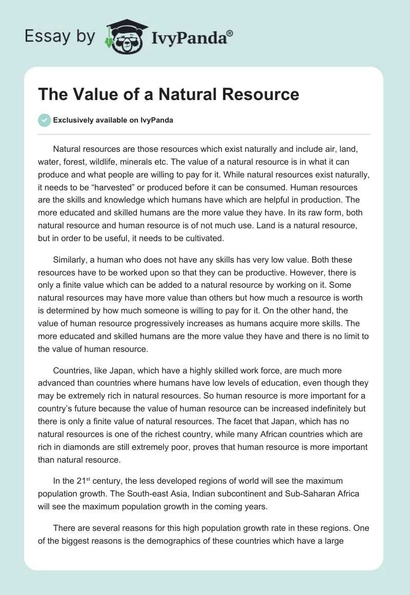 The Value of a Natural Resource. Page 1
