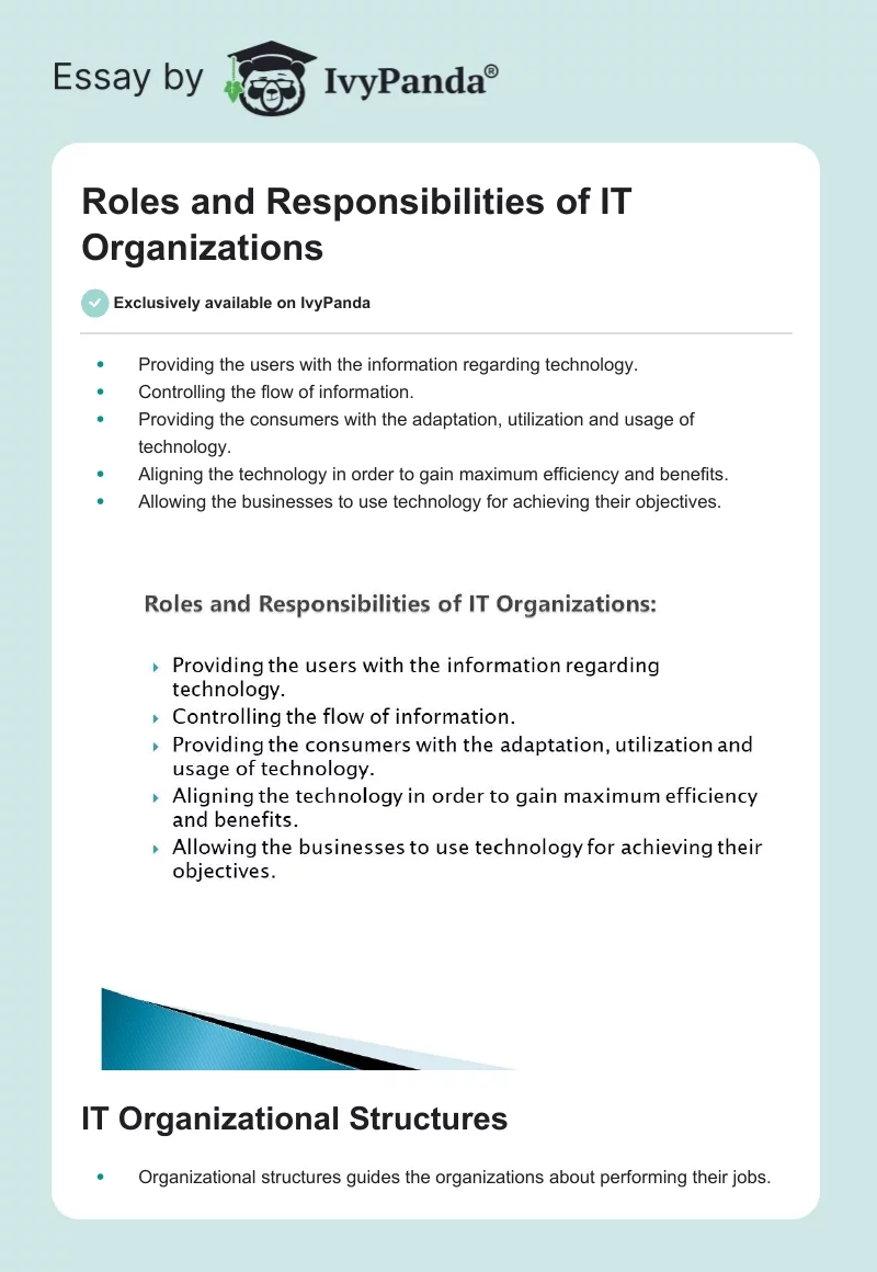 Roles and Responsibilities of IT Organizations. Page 1