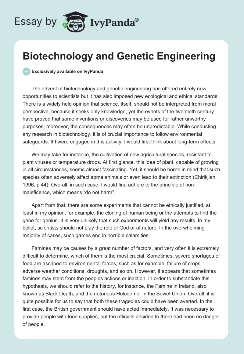 Biotechnology and Genetic Engineering. Page 1