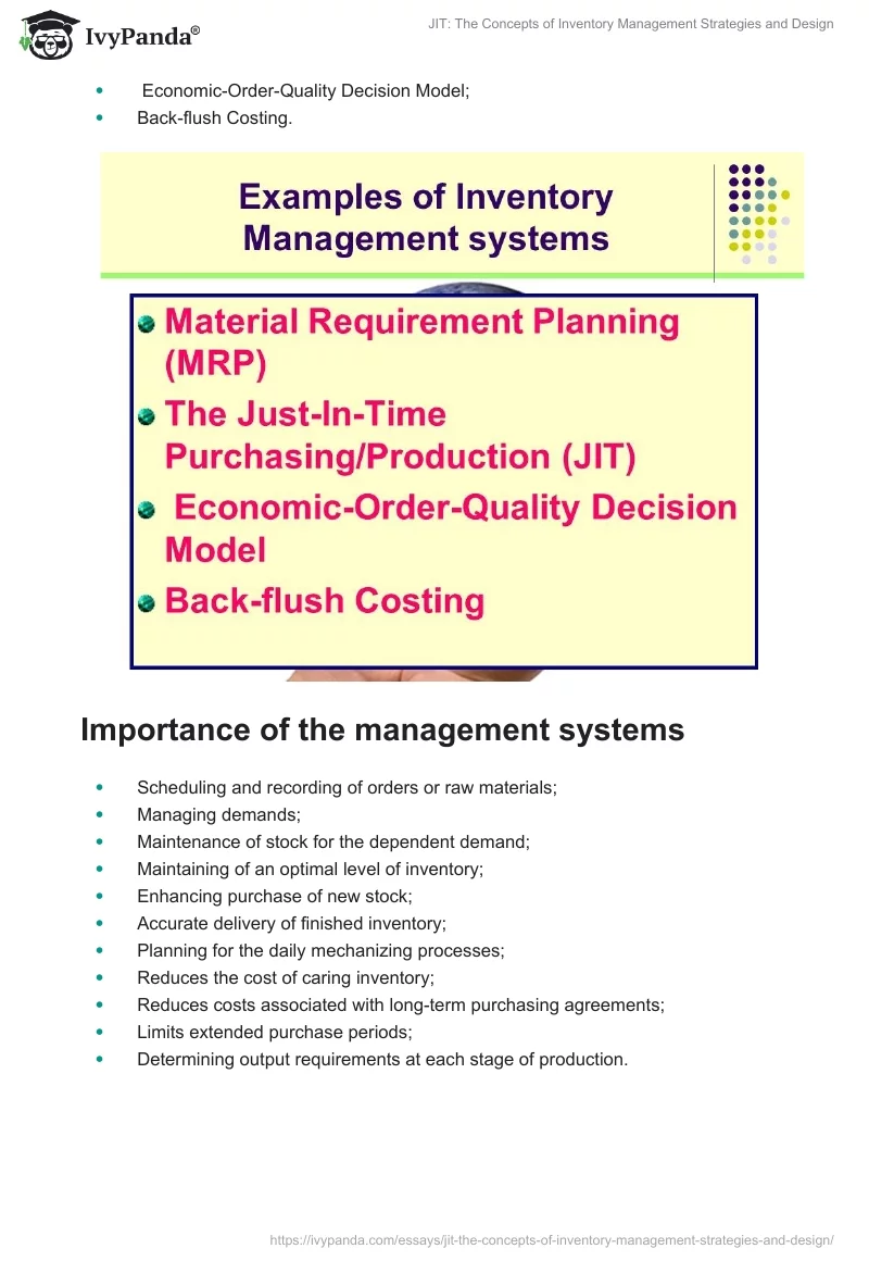 JIT: The Concepts of Inventory Management Strategies and Design. Page 2