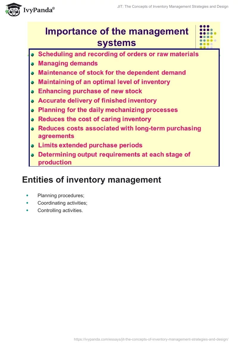 JIT: The Concepts of Inventory Management Strategies and Design. Page 3