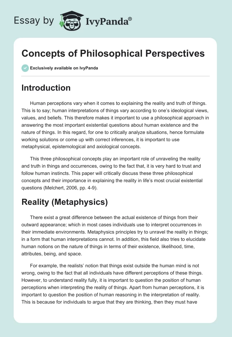 Concepts of Philosophical Perspectives. Page 1