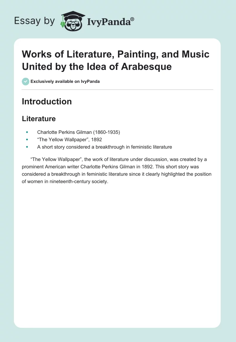 Works of Literature, Painting, and Music United by the Idea of Arabesque. Page 1