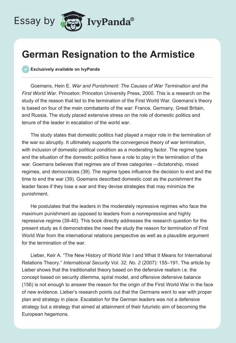 German Resignation to the Armistice. Page 1